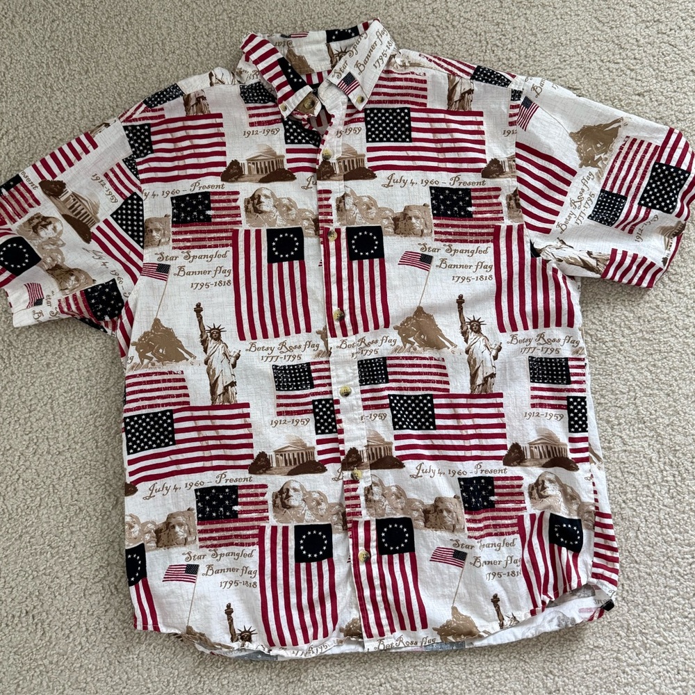 Men's Patriotic Flag Print Button Down Shirt